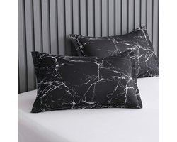 Geschikt voor Dekbedovertrek 220x240cm + 2 x kussenslopen 65x65cm - Zwart-wit marmer omkeerbaar tweepersoons beddengoedset voor volwassenen met ritssluiting