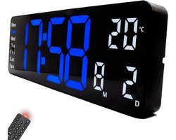 Geschikt voor Digitale Wandklok - De gigantische LED Digitale Wandklok met Temperatuur en Verlichte Display in Blauw-Wit
