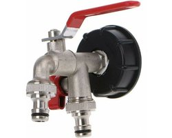 Geschikt voor IBC S60X6 Messing Dubbele Uitlaatklep, 1/2 Uitlaatdiameter, 60mm Inlaatdiameter, Voor Tank, Tuin, Huis en Industrie