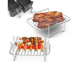 Geschikt voor Ninja Foodi DZ201/401 - Airfryer Accessoires Complete Set - 2-delige dubbele zone airfryer rack - 304 roestvrijstalen meerdere laags rack - Geschikt voor dubbele kom airfryer