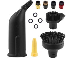 Geschikt voor Ronde borstelset en mondstuk voor Kärcher stoomreiniger Accessoires SC1 SC2 SC3 SC4 SC5, Zwarte verlengde sproeier, Grote ronde borstel Vervangende onderdelen met 4 kleine ronde borstels