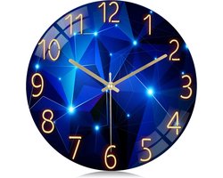 Geschikt voor Sterrenhemel Glazen Wandklok, Stille Moderne Creatieve Blauwe Wandklok, Geen Tik Decor voor Woonkamer Slaapkamer Kantoor Keuken 30cm