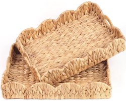 Geschulpte Dienbladen - Waterhyacint Manden - Decoratieve Opslag - Handgeweven Natuurlijk Materiaal - 2 stuks 43x33x8 cm - Natuurlijk