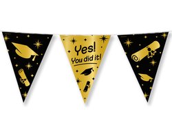 Geslaagd thema party Vlaggenlijn - binnen/buiten - plastic - zwart/goud - 10m - You did it