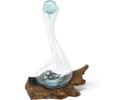 Gesmolten Glas op Houten Stronk - Wijn Karaf