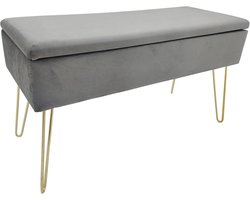 Gestoffeerd Bankje met Opbergruimte - Fluwelen Kist en Make-upbank - Grijs, 77 x 33 x 18 cm