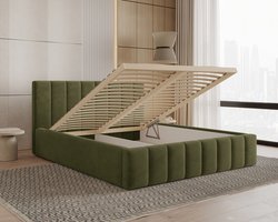 Gestoffeerd Bed 01 met Opbergruimte en Hoofdbord 160x200 cm - Groen (Flow 15)