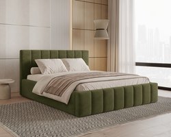 Gestoffeerd Bed 01 met Opbergruimte en Hoofdbord 180x200 cm - Groen (Flow 15)