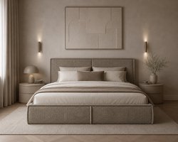 Gestoffeerd Bed 04 met Opbergruimte en Hoofdbord 140x200 cm - Cappuccino (Poso 03)