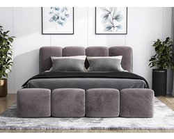 Gestoffeerd Bed 140x200 cm met Opberglade en Lattenbodem – Modern Design Tweepersoons Bedframe Zonder Matras – Grijs – Pauwhome