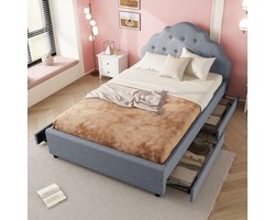 Gestoffeerd bed, 140x200 cm, tweepersoons (zonder matras), Linnen, Minimalistisch, Grijs