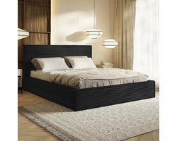 Gestoffeerd Bed 160x200 cm met Opbergruimte & Bedlade – Pauwhome Boho Velvet Luxe Bedframe Beige (Crème) met Hoofdeinde & Lattenbodem – Zonder Matras