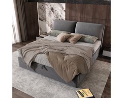 Gestoffeerd bed 180x200 cm - drie lades - met opbergruimte - lattenbodem met hoofdeinde - zonder matras - grijs