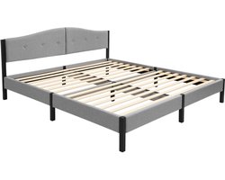 Gestoffeerd bed 180x200 cm, grijs, tweepersoonsbed met stevig bedframe, bed met gestoffeerd hoofdeinde en lattenbodem, jeugdbed ML-Design