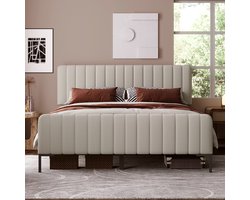 Gestoffeerd bed 180x200 / Tweepersoonsbed 180x200 – Gestoffeerd Tweepersoonsbed – met Lattenbodem – Hoofdbord – Linnen – Grijs