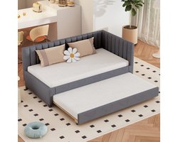 Gestoffeerd bed 90*200, slaapbank, multifunctioneel bed met lattenbodem, jeugdbedden, kinderbedden, logeerbedden, grijze fluwelen stof