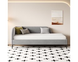 Gestoffeerd Bed 90x200cm Slaapbank Multifunctioneel Bed met Lattenbodem Huidvriendelijke Fluwelen Stof Grijs(Zonder matras)