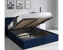 Gestoffeerd Bed - Bedframe Boxspring - Slaapkamer Inrichten - Met Opbergruimte - 120x200 cm - Donkerblauw