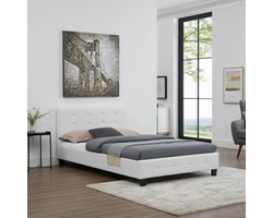 Gestoffeerd bed BRIGHTON 120x200 cm, wit kunstleer