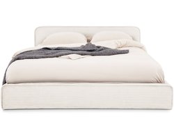 Gestoffeerd bed CURSIO 140x200 cm met lattenbodem – crèmewit