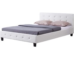 Gestoffeerd Bed - Design Bed Tweepersoons - Ontspannen en Slapen - Met Strass-steentjes - 140 x 200 cm - Wit