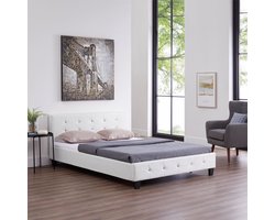 Gestoffeerd bed KINGSTON 140x200 cm, wit kunstleer