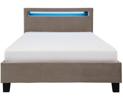 Gestoffeerd bed LASHIO 120x200 cm met led-verlichting – greige