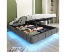 Gestoffeerd Bed - Linnen Bed - Opbergen en Sfeer - Zwevend Effect - 140 x 200 cm - Grijs