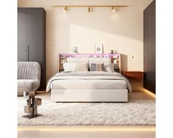 Gestoffeerd Bed - Luxe Bed Frame - Opbergen - Hydraulische Boxspring - 140 x 200 cm - Wit
