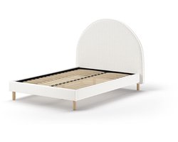 Gestoffeerd bed Maeva 140x200cm - witte bouclé stof - Vipack - Tweepersoons gestoffeerd bed - Wit - Textiel Tweepersoons Normaal bed