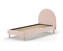 Gestoffeerd bed Maeva 90x200cm - roze bouclé stof - Vipack - Eenpersoons gestoffeerd bed - Roze - Textiel Eenpersoons Normaal bed
