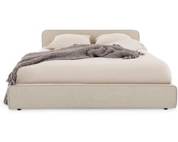 Gestoffeerd bed MARINI tweepersoonsbed 140x200 cm in beige - gestoffeerd bed met lattenbodem, modern design & stevig houten frame met kunststof poten - ambiente