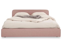 Gestoffeerd bed MARINI tweepersoonsbed 140x200 cm in donkerroze - Gestoffeerd bed met lattenbodem, modern design & stevig houten frame met kunststof voetjes - Abiente