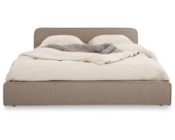 Gestoffeerd bed MARINI tweepersoonsbed 140x200 cm in grijs - Gestoffeerd bed met lattenbodem, modern design & stevig houten frame met kunststof poten - ambiente