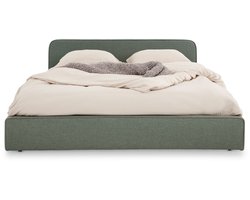 Gestoffeerd bed MARINI tweepersoonsbed 140x200 cm in groen - gestoffeerd bed met lattenbodem, modern design & stevig houten frame met kunststof poten
