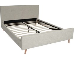 Gestoffeerd bed MCW-J98, bed tweepersoons lattenbodem, massief hout ~ 160x200cm crème-beige