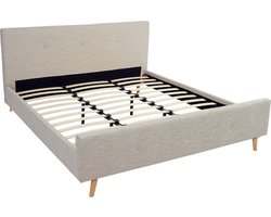 Gestoffeerd bed MCW-J98, bed tweepersoons lattenbodem, massief hout ~ 180x200cm crème-beige
