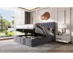 Gestoffeerd bed, met hydraulische hendel, opbergruimte voor bedladen, klinknageldecoratie, 180 x 200 cm, zonder matras, fluweel, grijs