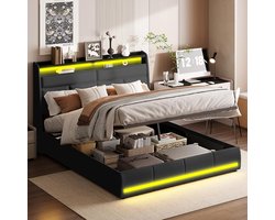 Gestoffeerd Bed met Opbergruimte en LED Verlichting 140 x 200 cm