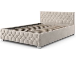 Gestoffeerd Bed Nizza - 120 x 200 cm - Beige - LED Verlichting & Bedlade