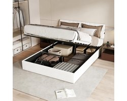 Gestoffeerd Bed - Opbergbed Bedombouw - Slaapkamer Inrichten - Met USB Laadpunt - 140x200 cm - Teddy Beige