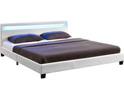 Gestoffeerd bed Paris - 140 x 200 cm - Wit - LED Verlichting