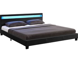 Gestoffeerd bed Paris - 140 x 200 cm - Zwart - LED Verlichting