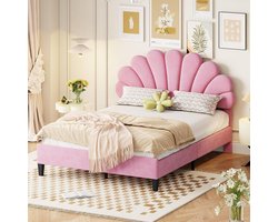 Gestoffeerd Bed - Slaapkamerbed Boxspring - Comfortabel Slapen - Hoofdeinde in bloemenstijl - 140 x 200 cm - Roze