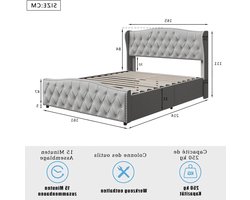 Gestoffeerd Bed - Tweepersoonsbed Bedombouw - Slaapkamer Inrichten - Met LED Verlichting - 160x200 cm - Grijs
