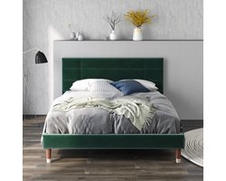 Gestoffeerd bed - tweepersoonsbed met lattenbodem - 140x200 cm - met rugleuning - groen - zonder matras