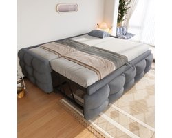Gestoffeerd bed Uitschuifbare slaapbank 90/180*190 cm, poefbed, teddyfluweel, eenpersoonsbed, tweepersoonsbed, met lattenbodem, multifunctioneel bed, grijs (zonder matras)
