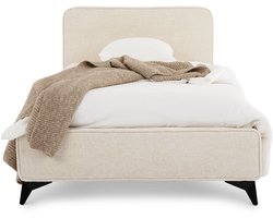 Gestoffeerd bed VIRETTA 90x200 in wit - eenpersoonsbed met lattenbodem & bekleding van chenillestof. Bed in modern design met stevig houten frame & metalen poten - hoofdafbeelding