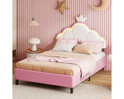 Gestoffeerd Bedframe - Design Bed - Slaapkamer Sfeer - Met LED Verlichting - 140x200 Cm - Beige
