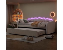 Gestoffeerd Dagbed - Slaapbank Uittrekbaar - Logeren Gasten - Kleurveranderend Licht - 90x200 cm - Beige